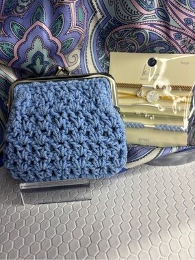 Patricia Nash Crochet and Smooth Leather KISS Lock Hand Purse Bundle